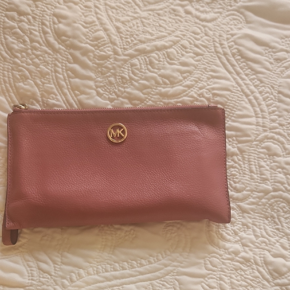 Michael Kors Pink Clutch with Gold Emblem